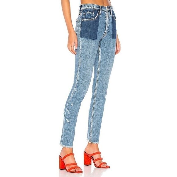 PRPS Women's Sz 29 AMX High Waist Skinny Taper Jeans Reverse Pockets Distressed - Picture 1 of 12
